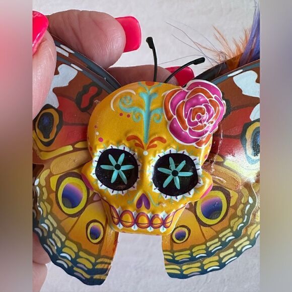 Sugar Skull Butterfly Hair Barrette Hand Crafted Halloween - Picture 6 of 10